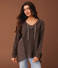 Washed Waffle Lace-Up Top