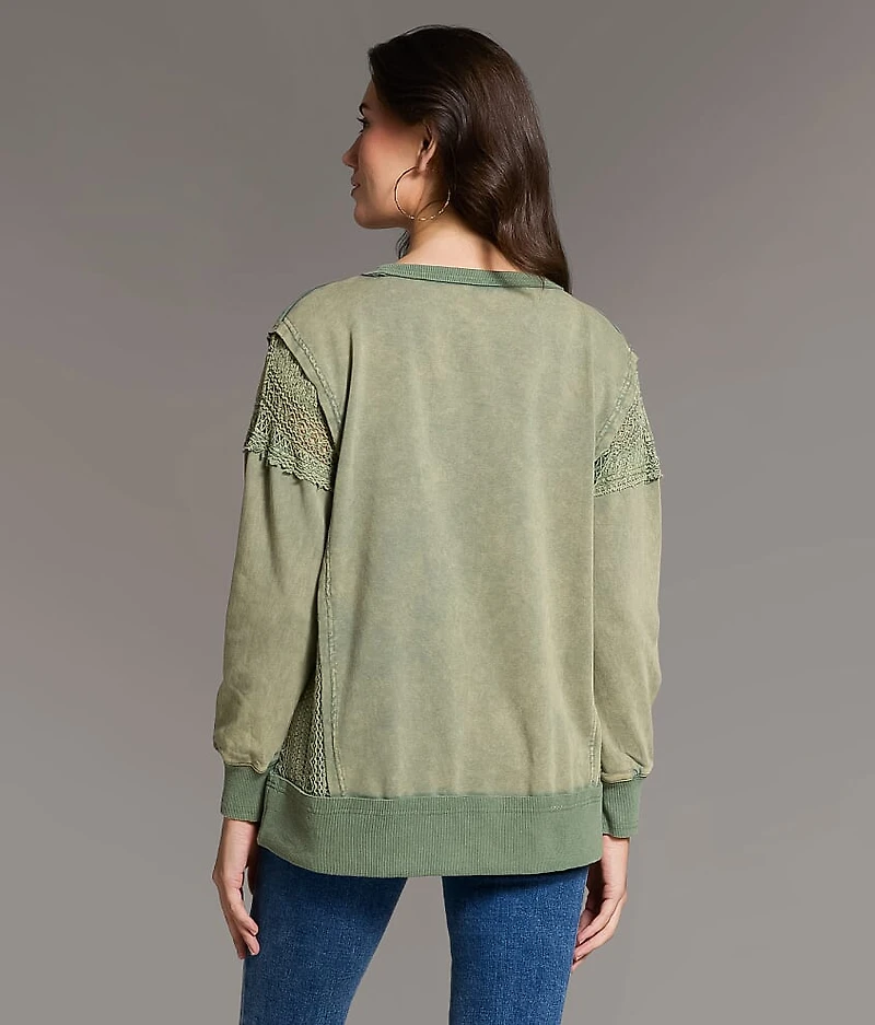 Pieced Crochet Washed Pullover