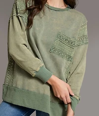 Pieced Crochet Washed Pullover
