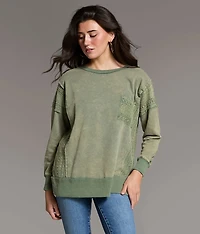 Pieced Crochet Washed Pullover