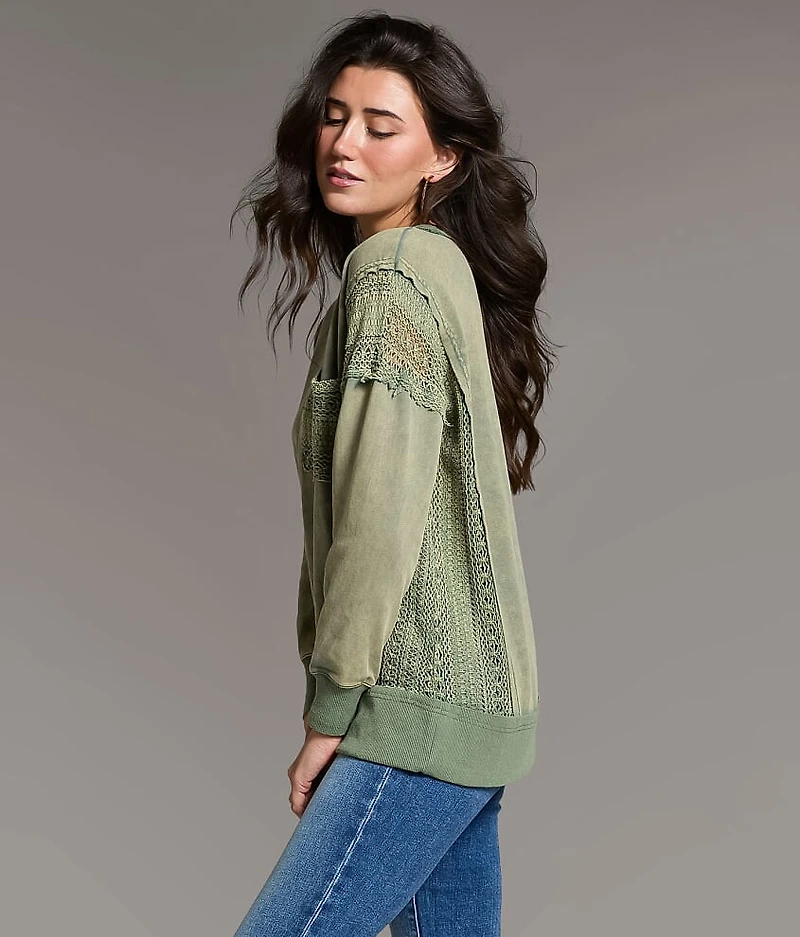 Pieced Crochet Washed Pullover