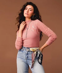 Sequin Mock Neck Top