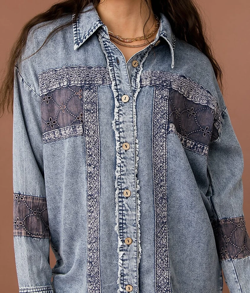 Eyelet Embroidered Chambray Shirt