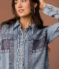 Eyelet Embroidered Chambray Shirt