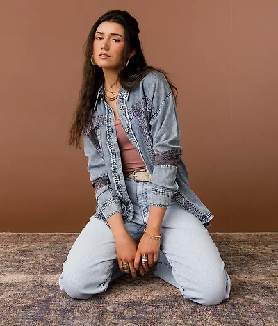 Eyelet Embroidered Chambray Shirt