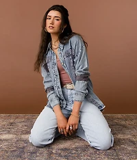 Eyelet Embroidered Chambray Shirt