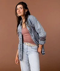 Eyelet Embroidered Chambray Shirt