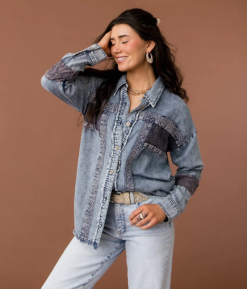 Eyelet Embroidered Chambray Shirt
