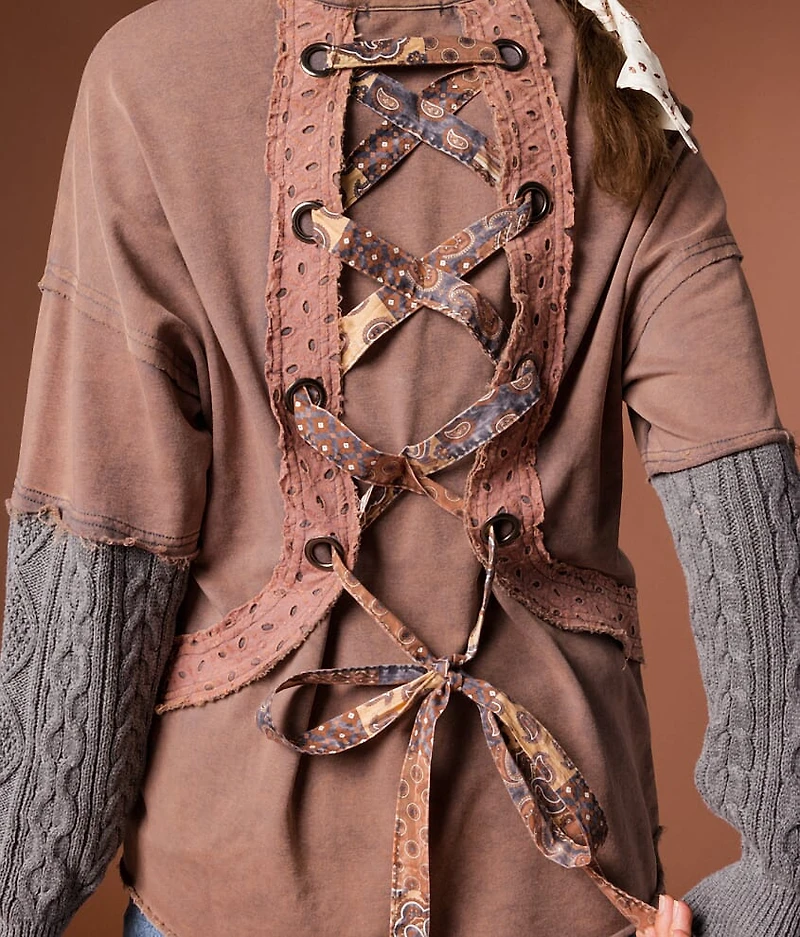 Mixed Media Washed Henley Pullover