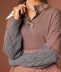 Mixed Media Washed Henley Pullover