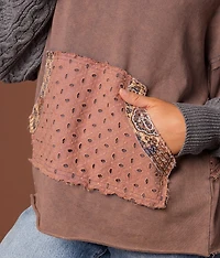 Mixed Media Washed Henley Pullover