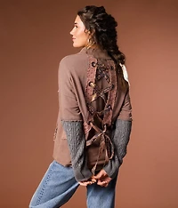 Mixed Media Washed Henley Pullover