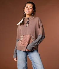 Mixed Media Washed Henley Pullover