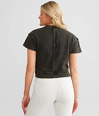 Textured Knit Cropped T-Shirt
