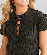 Textured Knit Cropped T-Shirt