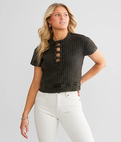 Textured Knit Cropped T-Shirt