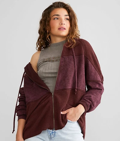 Washed Waffle Knit Hoodie