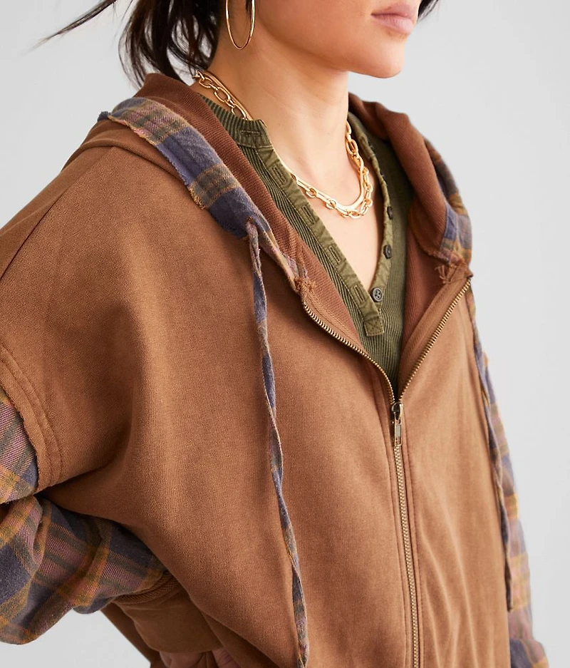 Pieced Plaid Hoodie