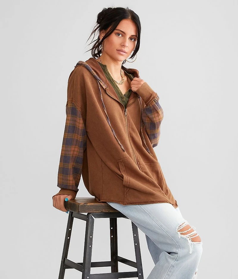 Pieced Plaid Hoodie