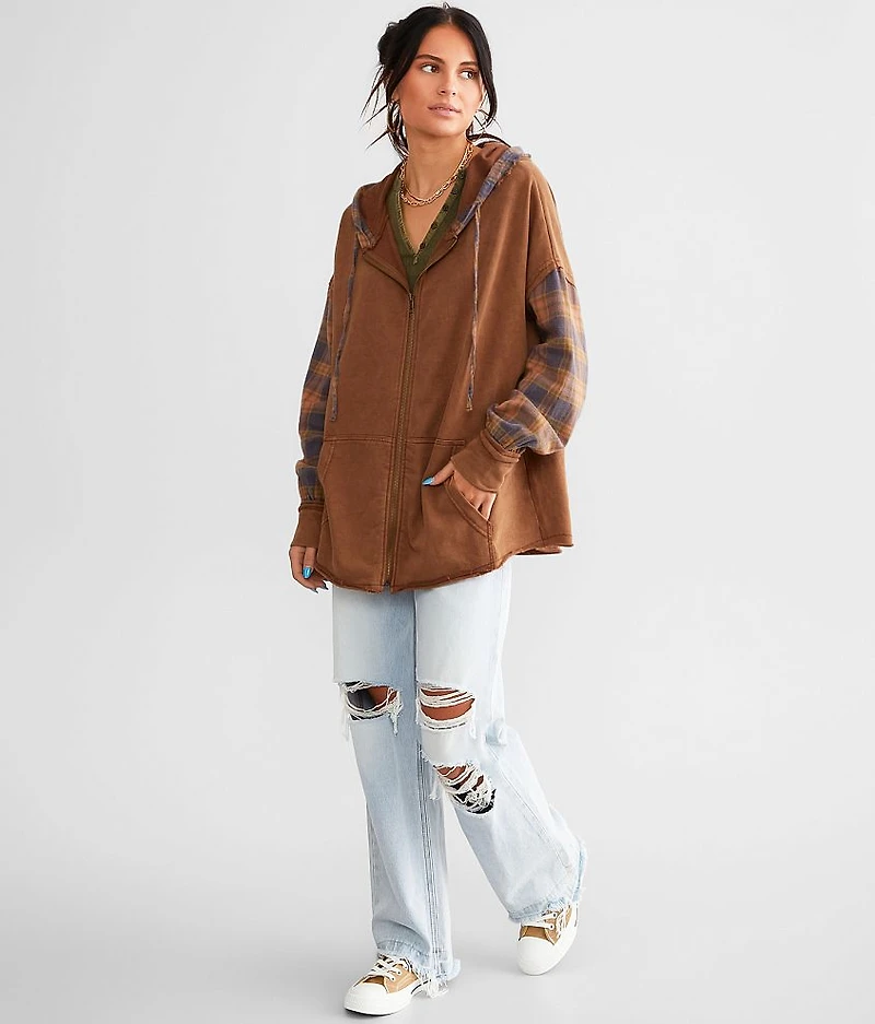 Pieced Plaid Hoodie