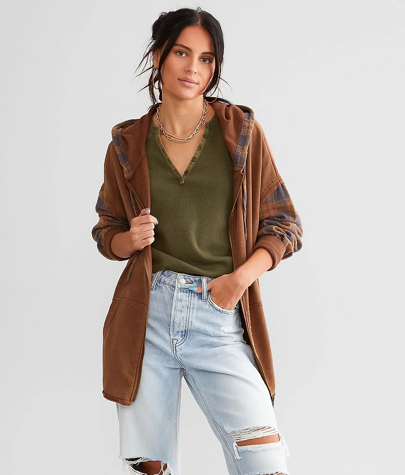 Pieced Plaid Hoodie