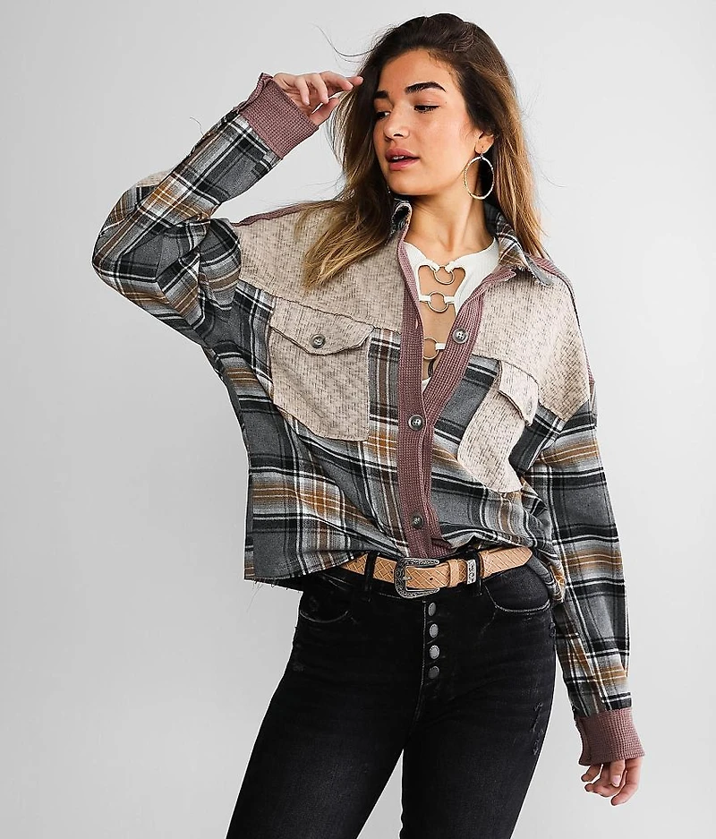 Pieced Plaid Boyfriend Shirt