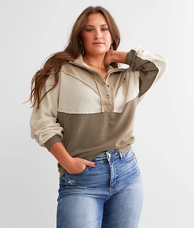 Pieced Henley Pullover