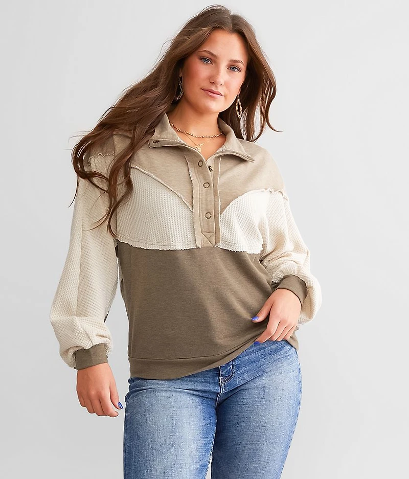 Pieced Henley Pullover