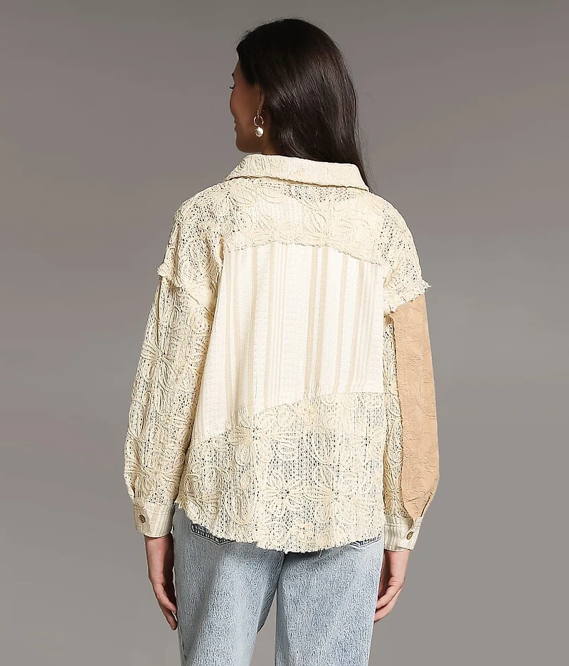 Pieced Floral Crochet Shirt