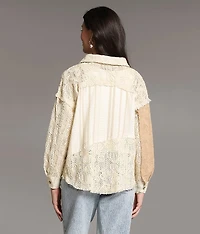 Pieced Floral Crochet Shirt