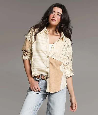 Pieced Floral Crochet Shirt