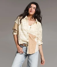 Pieced Floral Crochet Shirt