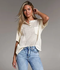 Raw Edge Crochet Henley