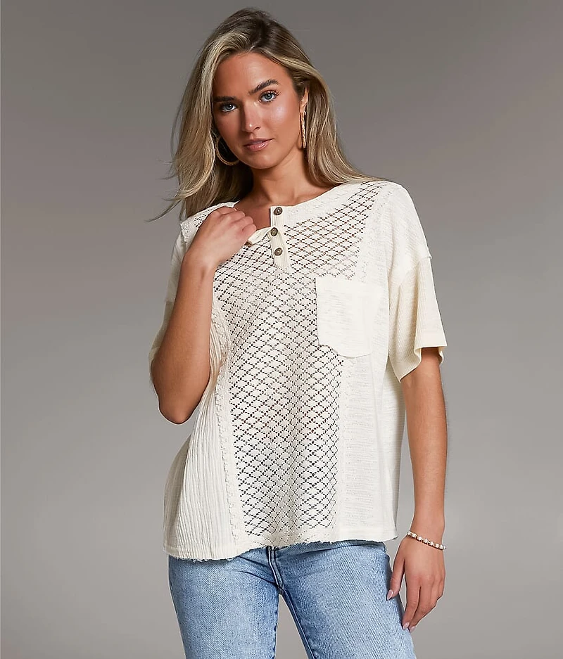 Raw Edge Crochet Henley