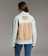 Pieced Waffle Knit Striped Shacket