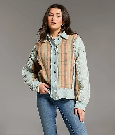 Pieced Waffle Knit Striped Shacket