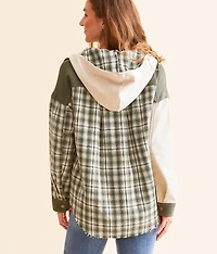 Pieced Plaid Hooded Shacket