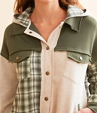 Pieced Plaid Hooded Shacket