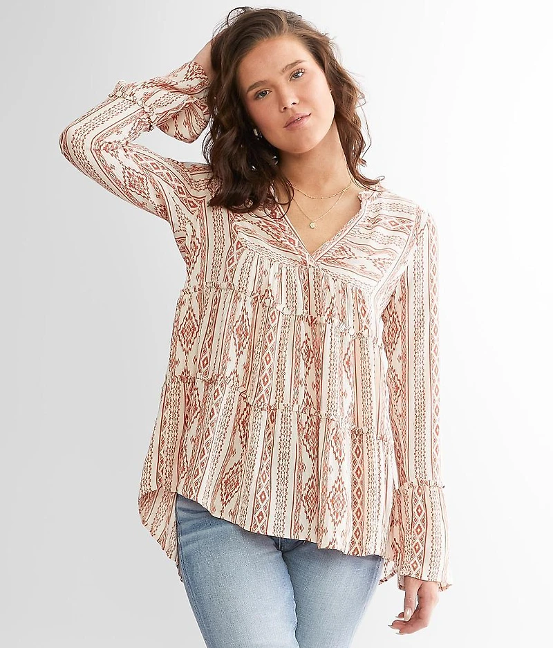 Tiered Split Neck Top
