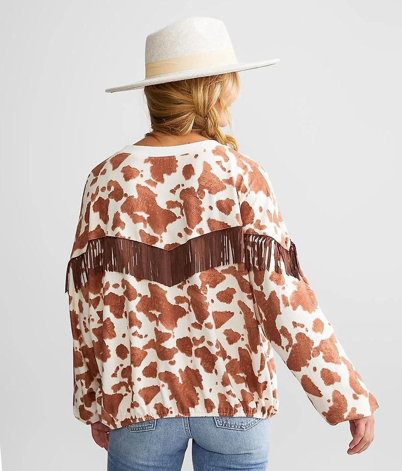 Cow Print Fringe Top
