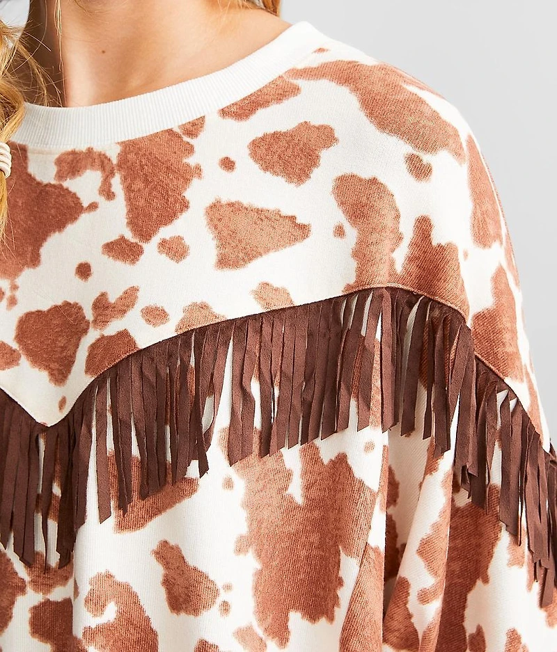 Cow Print Fringe Top
