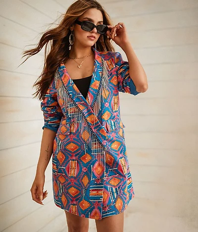 Southwestern Rhinestone Fringe Blazer