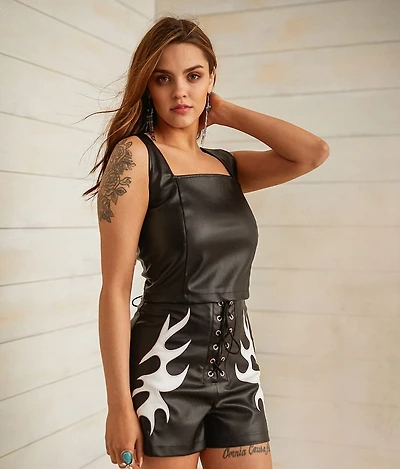 Faux Leather Cropped Tank Top