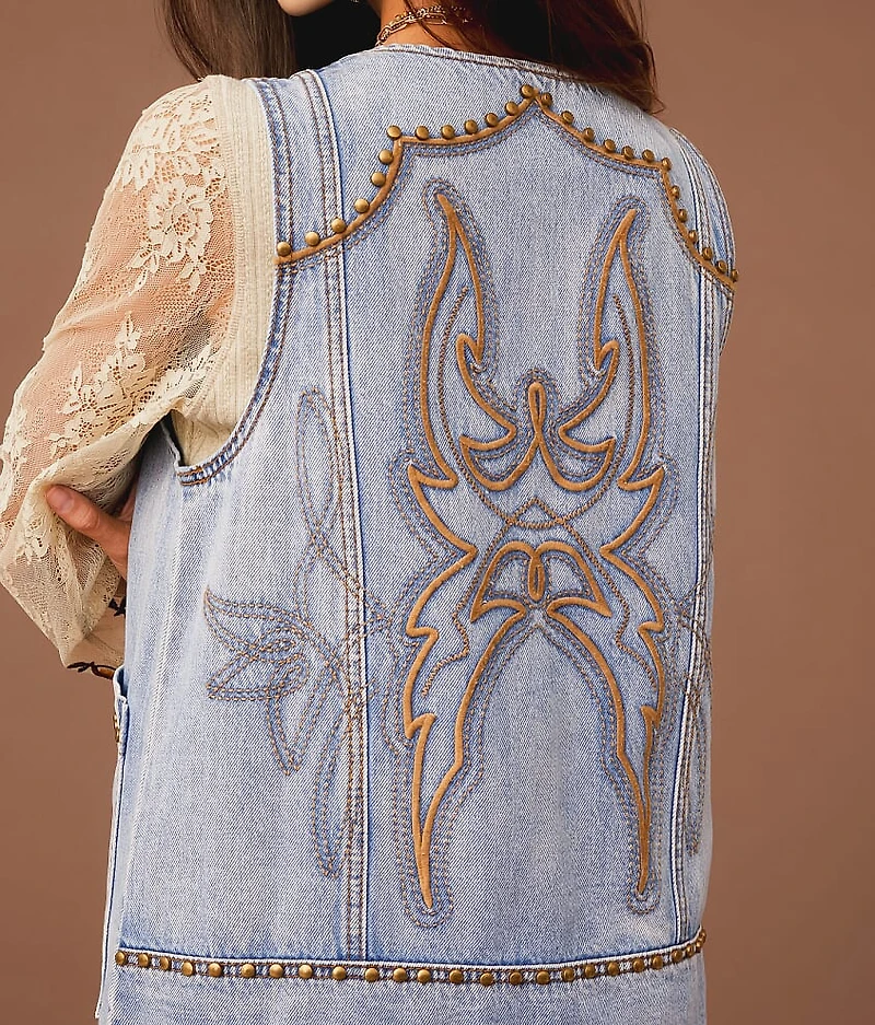 Embroidered Denim Vest