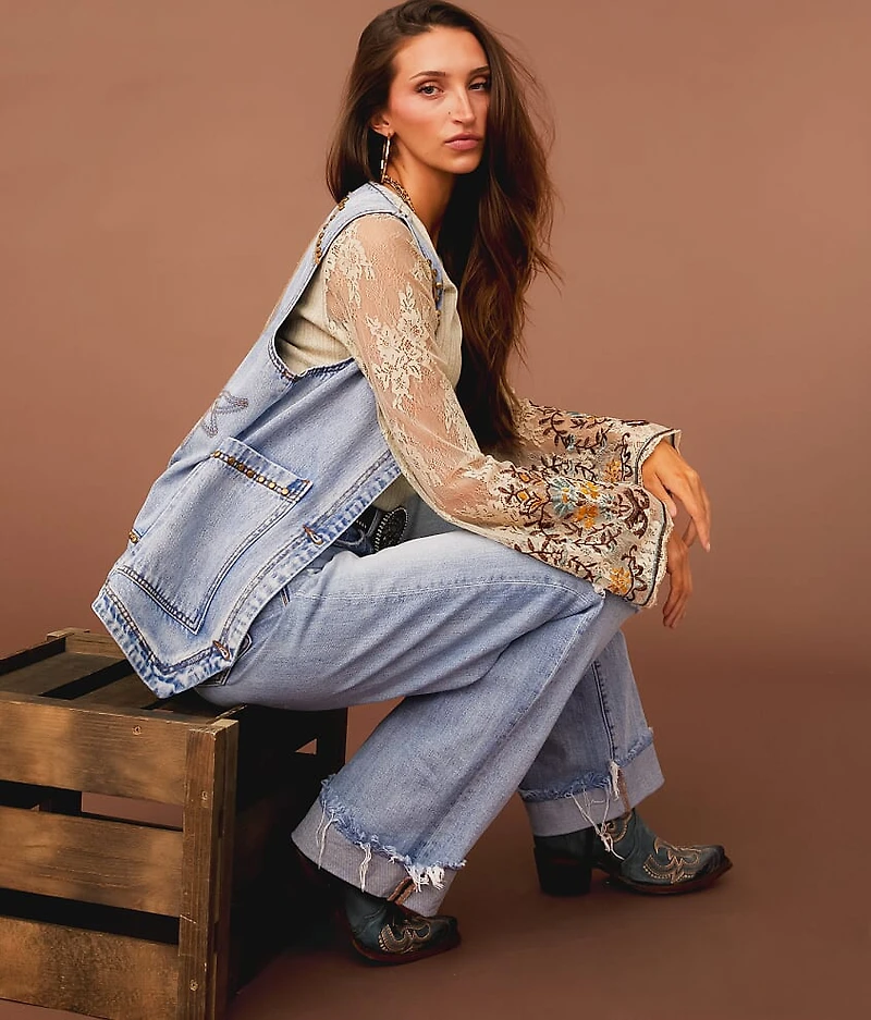 Embroidered Denim Vest