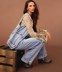 Embroidered Denim Vest