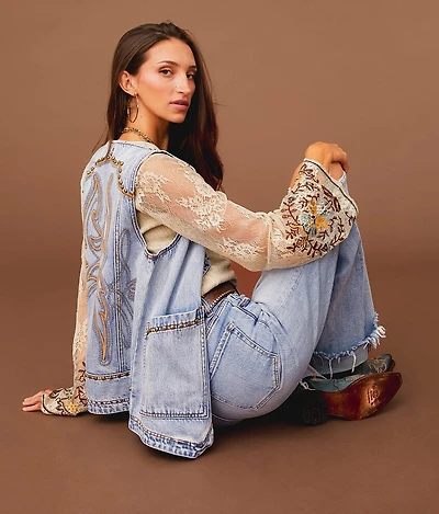 Embroidered Denim Vest