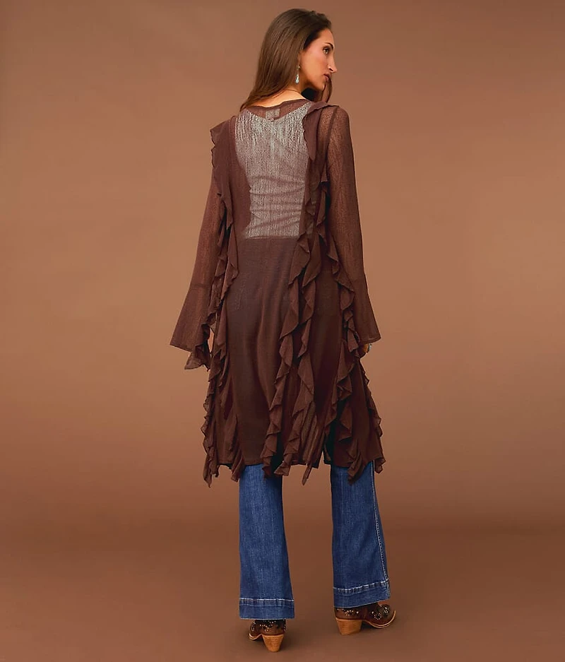 Ruffle Mesh Duster Cardigan