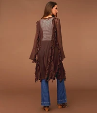 Ruffle Mesh Duster Cardigan