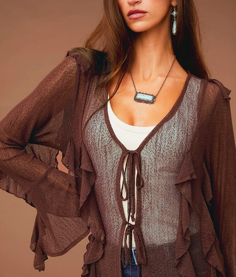 Ruffle Mesh Duster Cardigan